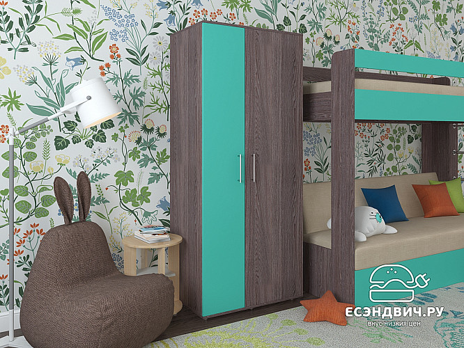 Шкаф 2-х дв. 0,8 прав. штанга/полки "Лаворо" (Анкор тёмный/Аква) D_Mi