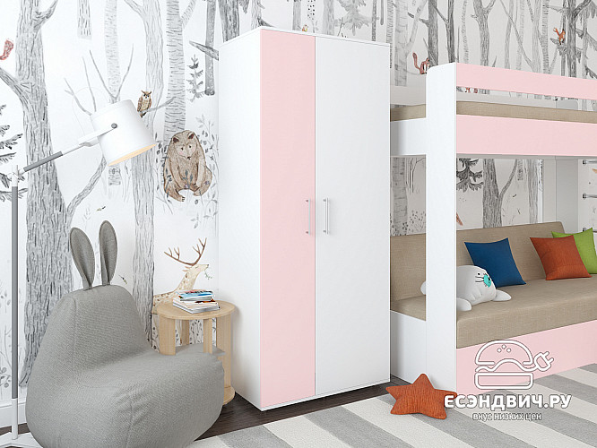 Шкаф 2-х дв. 0,8 прав. штанга/полки "Лаворо" (Белый/Розовый кварц) D_Mi