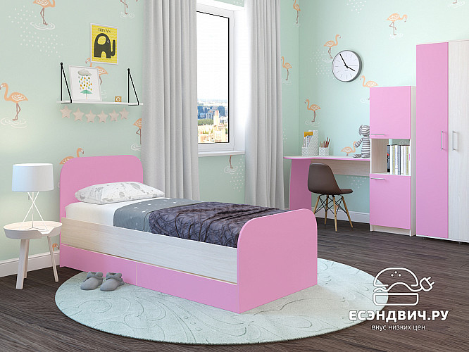 Кровать 800 "Лаворо" (Анкор белый/Пинк) D_Isl