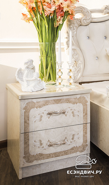 Спальный гарнитур 3 предм. (180) "Клео" (МДФ) (Корень крем глянец/Патина/Шелкография/Лак) UgPt/4