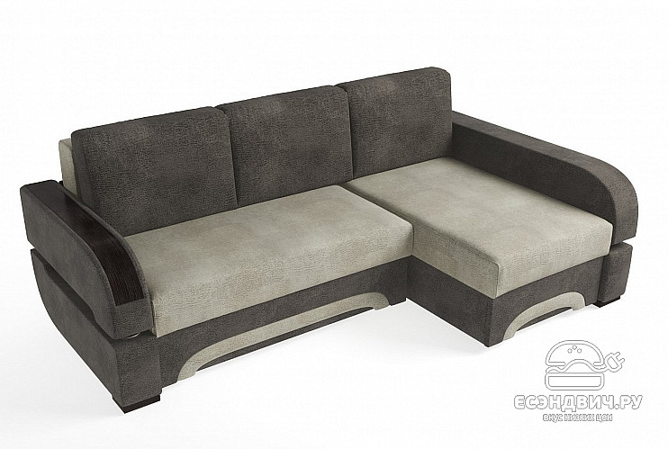 Диван угловой (универс.угол) Диего (Велюр Venus Latte (AT)/Велюр Venus Nut (AT)/Велюр Venus Nut (AT)/МДФ Венге