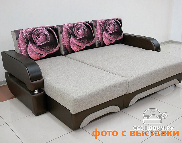 Диван угловой (универс.угол) Диего (Велюр Venus Latte (AT)/Велюр Venus Nut (AT)/Велюр Venus Nut (AT)/МДФ Венге