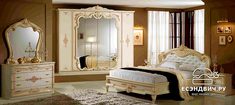 Кровать 1600 "Тоскана" (МДФ) (Бежевый  глянец/Шелкография/Экокожа) Dm/Dn