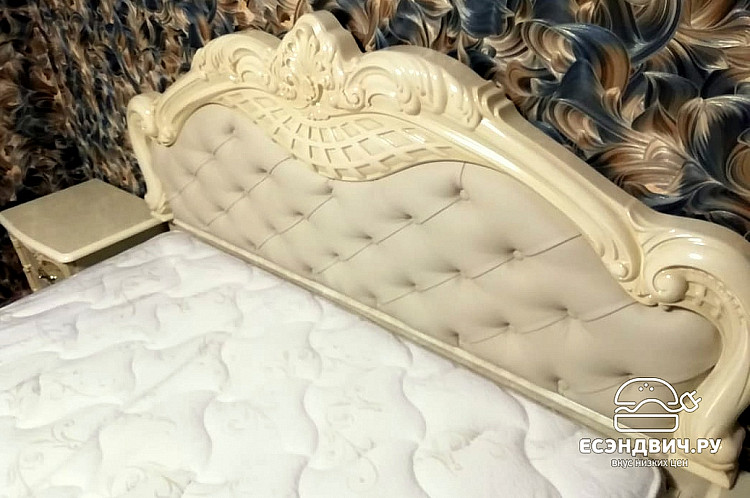 Кровать 1600 "Тоскана" (МДФ) (Бежевый  глянец/Шелкография/Экокожа) Dm/Dn