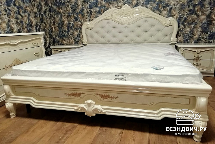 Кровать 1600 "Тоскана" (МДФ) (Бежевый  глянец/Шелкография/Экокожа) Dm/Dn