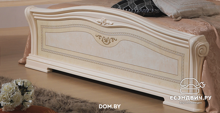 Кровать 1600 "Женева" (МДФ) (Бежевый глянец/Шелкография/Зеркало) Dm/Ir