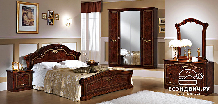 Кровать 1600 с подъемн.мех-м "Женева" (МДФ) (Орех глянец/Шелкография) Dm/Ir