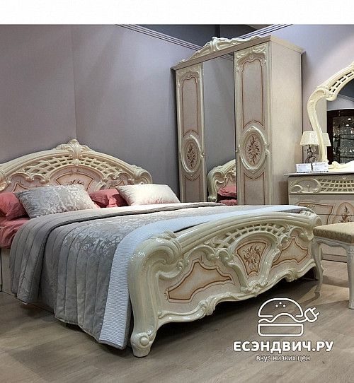 Кровать 1800 с подъемн.мех-м "Виктория" (МДФ) (Бежевый  глянец/Шелкография) Dm/Rz