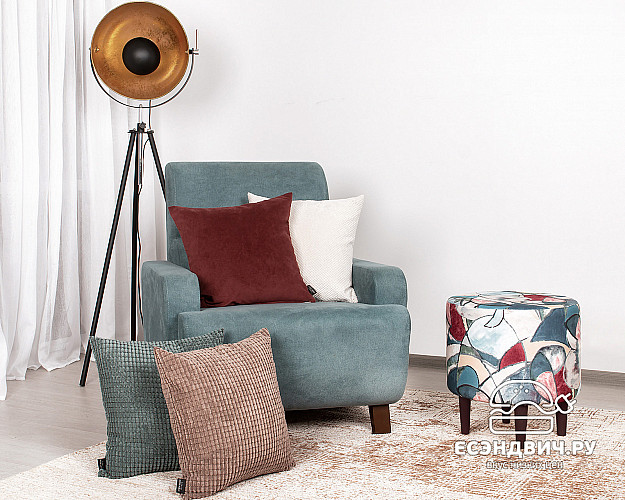 Банкетка круглая "Эмбер" (FLEUR AZURE/Венге) -Arb/Сп