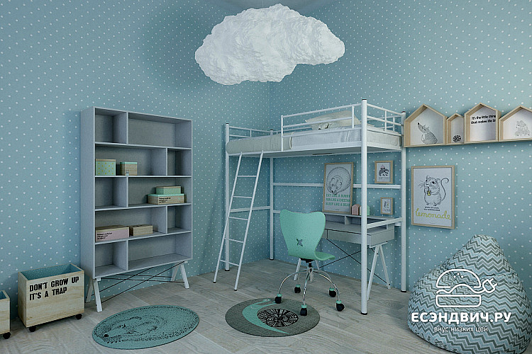 Кровать-чердак "Ларго"(Металл Черная шагрень)-MS/Чр