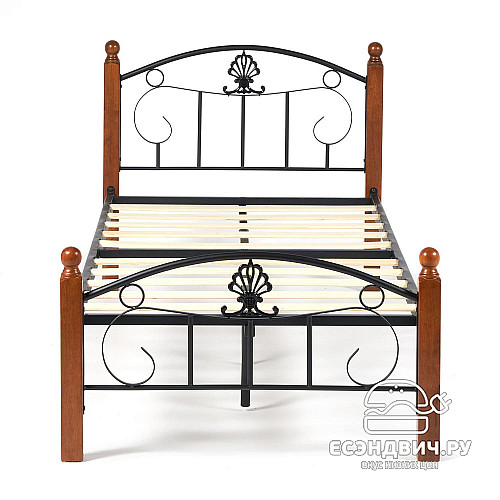 Кровать 900 с ортопед.осн. "Руби" (Металл Черный/Дерево цвет Красный дуб) Tch/14001