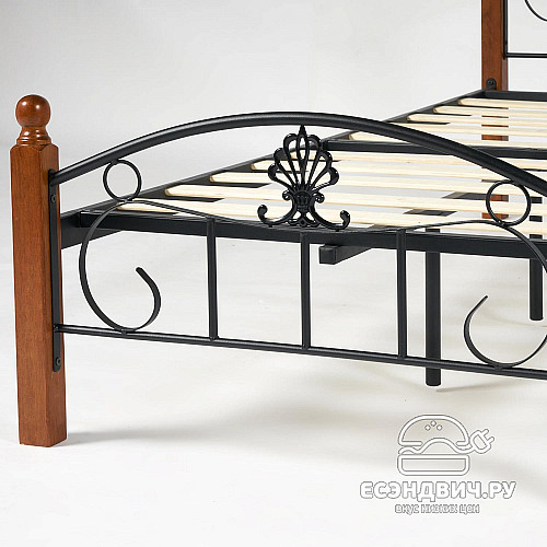 Кровать 900 с ортопед.осн. "Руби" (Металл Черный/Дерево цвет Красный дуб) Tch/14001