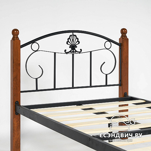 Кровать 900 с ортопед.осн. "Руби" (Металл Черный/Дерево цвет Красный дуб) Tch/14001