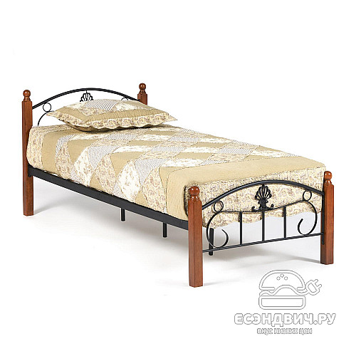 Кровать 900 с ортопед.осн. "Руби" (Металл Черный/Дерево цвет Красный дуб) Tch/14001