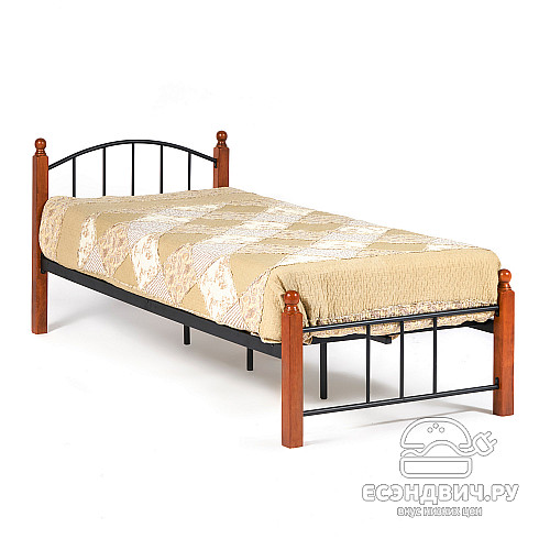 Кровать 900 "Теона" (Металл Черный/Дерево цвет Красный дуб) Tch/5509