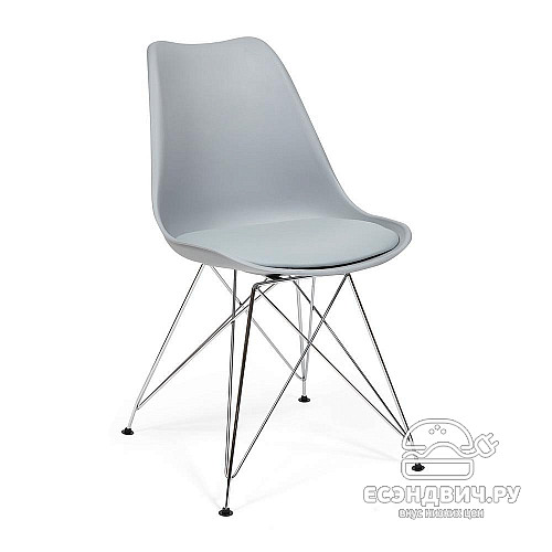 Стул iron "Дэнвер" (Пластик Серый/Экокожа Серая/Металл Хром) Tch/13649