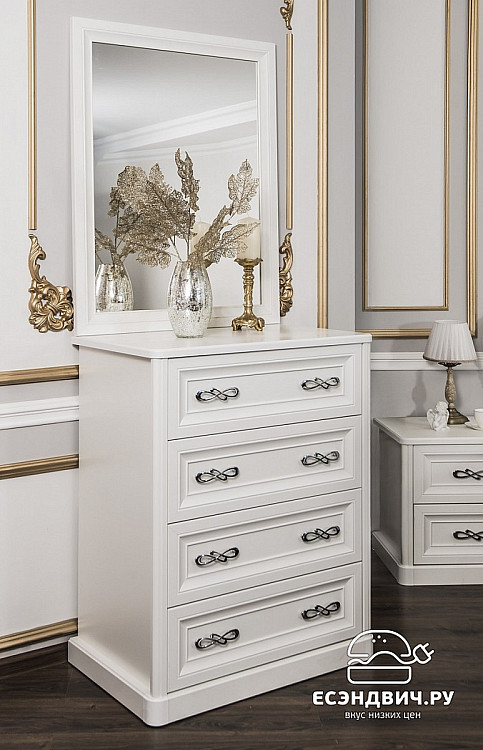 Комод 120  "Лейла" (Белый матовый) (МДФ/Патина/Лак) UgMh