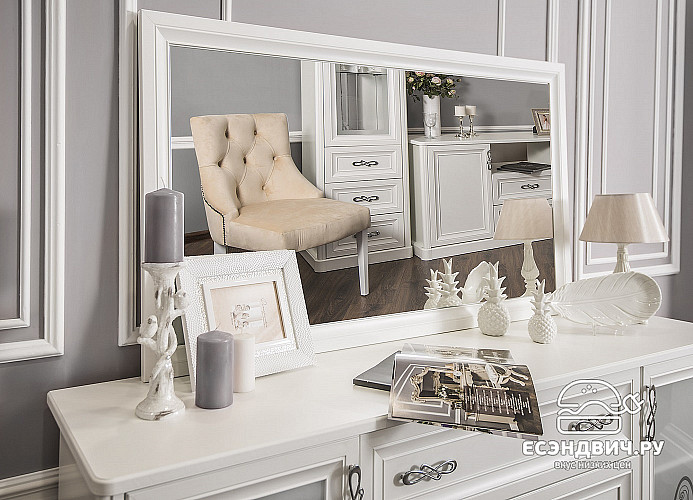 Комод 120  "Лейла" (Белый матовый) (МДФ/Патина/Лак) UgMh