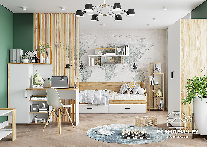 Стол письменный со стеллажом "Лайт" (Белый/Дуб золотой) /Gnt/Лт