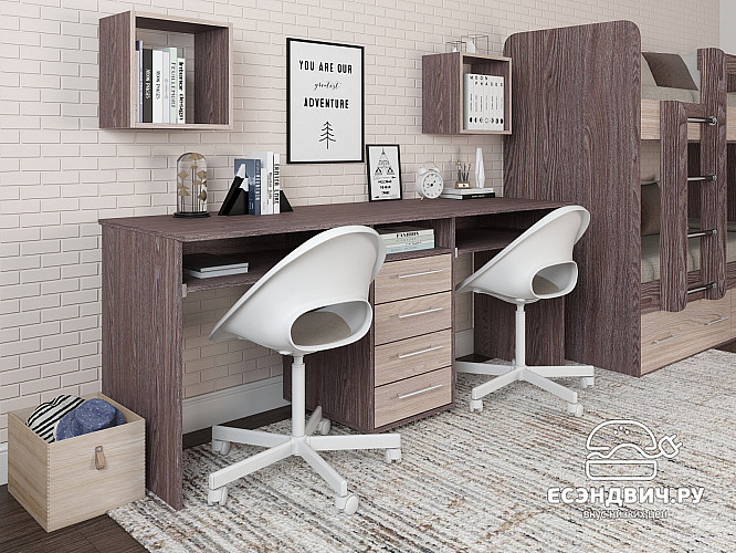 Письменный стол для двоих "Лаворо" (Анкор тёмный/Анкор светлый) D_Aos