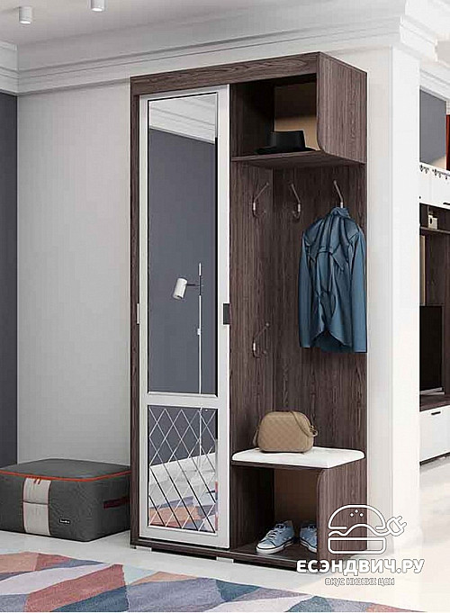 Прихожая 1,0 "Бачата" (Ясень темный/Белый/Зеркало) /BTS/Врд