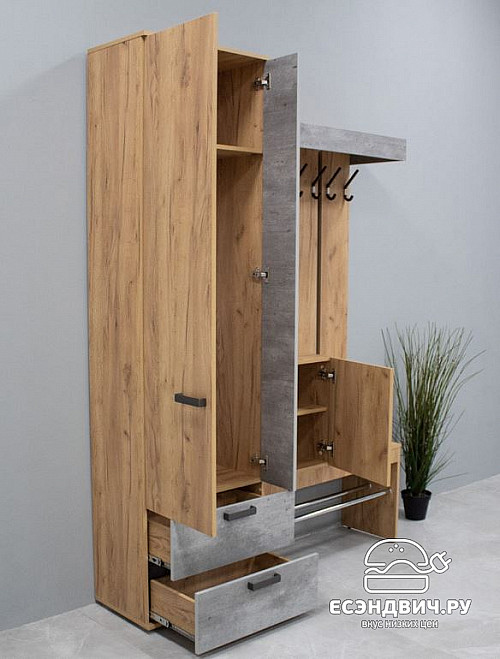 Прихожая 1,5 "Тринити" (Крафт/Метрополитан грей/Зеркало) /BTS/Трм