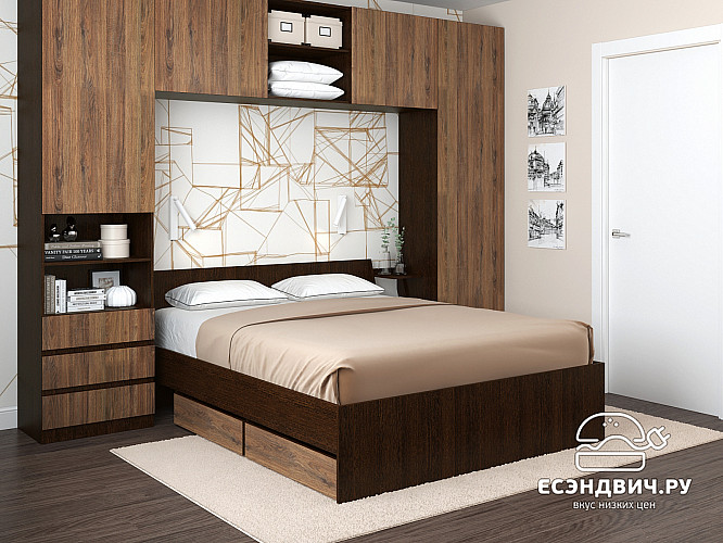 Спальный гарнитур 5 предм. 3200*2410 "Depo apart" (Венге/Дуб Аризона) D_Dp