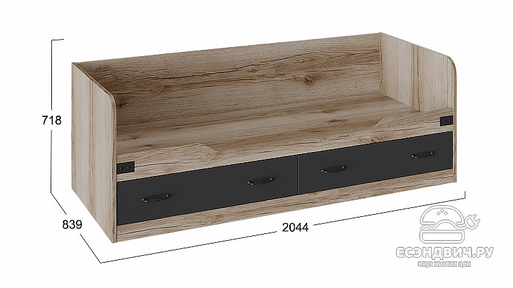 Кровать 800 с ящ. "Only"(Дуб Делано/Фон Черный)-Tr-Ок