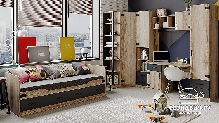 Кровать 800 с ящ. "Only"(Дуб Делано/Фон Черный)-Tr-Ок