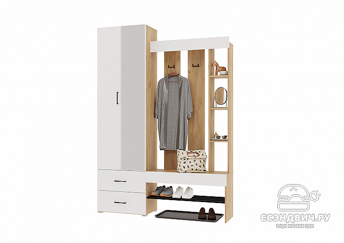 Прихожая 1,5 "Порто" (Крафт Золотой/Белый) /Gnt/Dm