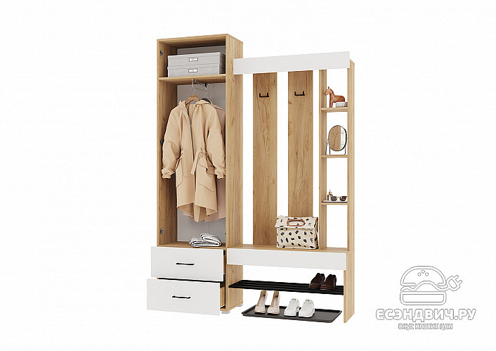 Прихожая 1,5 "Порто" (Крафт Золотой/Белый) /Gnt/Dm