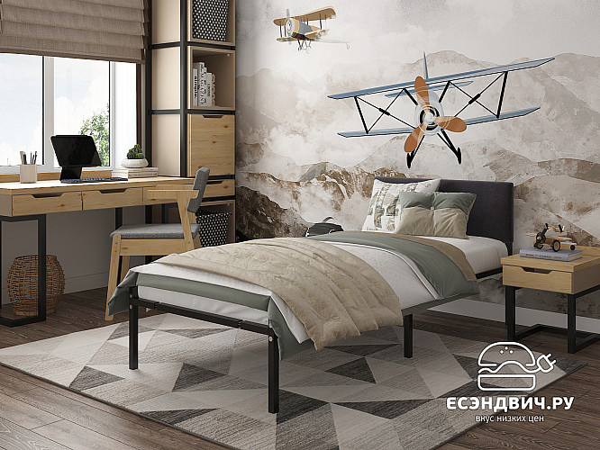 Кровать 900 с ортопед.осн. лофт "Аллегро" (Металл черный/Велюр Vivaldi 37)-Dmk/Лф