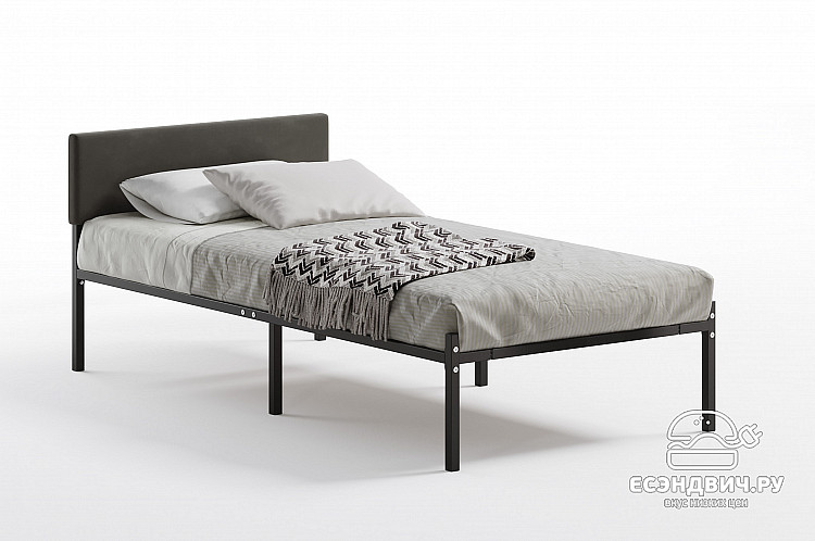 Кровать 900 с ортопед.осн. лофт "Аллегро" (Металл черный/Велюр Vivaldi 37)-Dmk/Лф