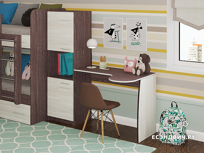 Стол письменный со стеллажом лев. "Лаворо" (Ясень анкор темный/Сосна винтерберг) D