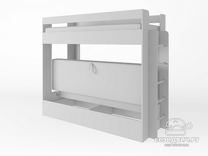 Кровать двухъярусная с диваном "Лаворо" (Анкор белый/Иск. кожа Mercury Cream 225 (AT)) D