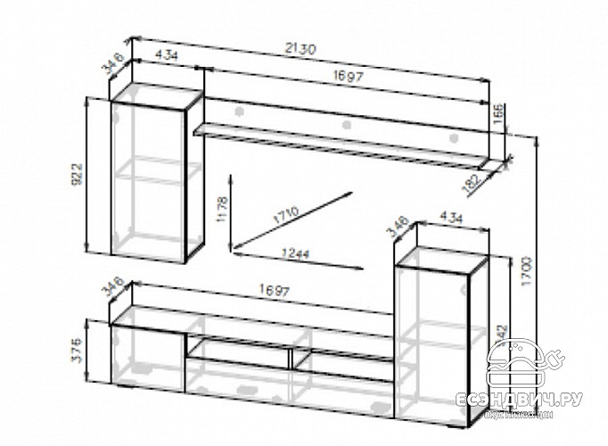 Гостиная 2,13 "Ромбус" (МДФ) (Белый/Белый глянец ) SV/NNM4