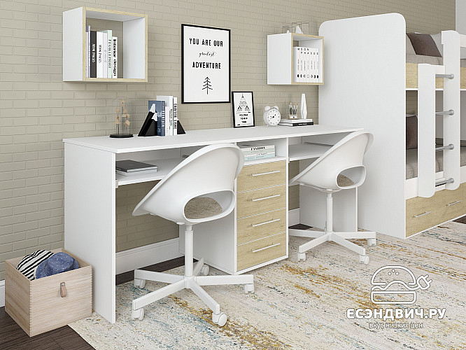 Письменный стол для двоих "Лаворо" (Белый/Пикард) D_Aos