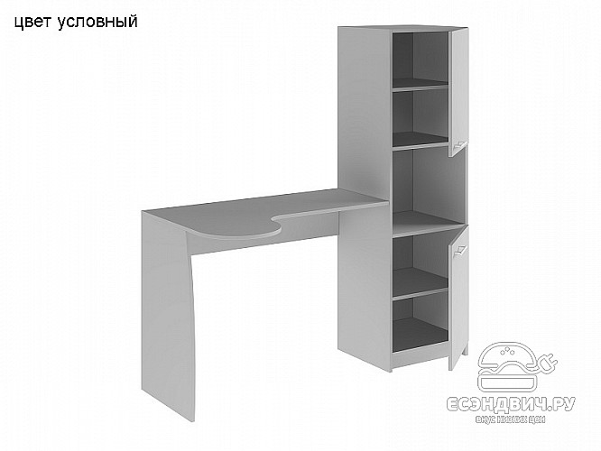 Стол письменный со стеллажом прав. "Лаворо" (Белый/Пикард) D