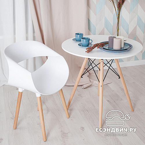 Стол 0,8 eames "Дэнвер" (МДФ белый/Бук/Металл) Tch/13067