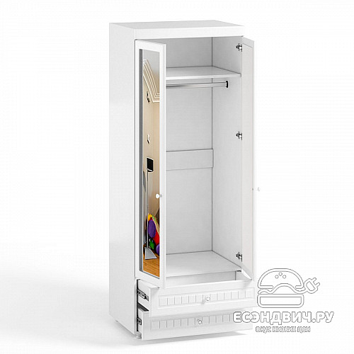 Шкаф 2х дверн. (560) с ящ. "Леон"(МДФ)(Белый/Белое дерево/Зеркало)/Vs/МН-50