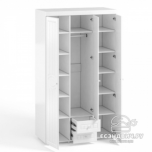 Шкаф 3х дверн. (560) с ящ. "Леон"(МДФ)(Белый/Белое дерево)/Vs/МН-56