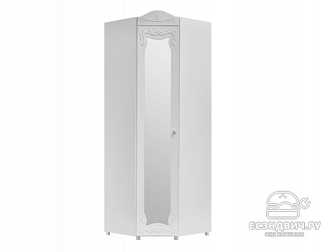 Шкаф угловой (410) "Римини"(МДФ)(Белый/Белое дерево/Зеркало)/Vs/ИТ-66