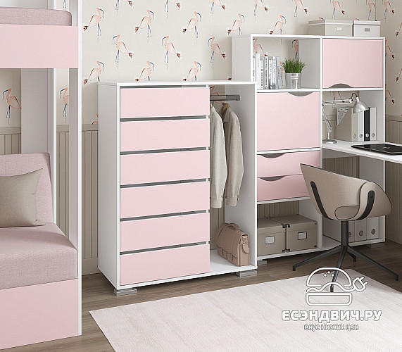 Комод-шкаф высокий лев. "Лаворо" (Белый/Розовый кварц) D_Np