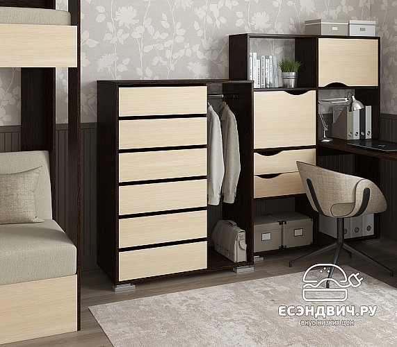 Комод-шкаф высокий лев. "Лаворо" (Венге/Выбеленный Дуб) D_Np