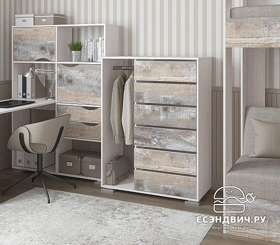 Комод-шкаф высокий прав. "Лаворо" (Анкор белый/Бетон пайн экзотик) D_Np