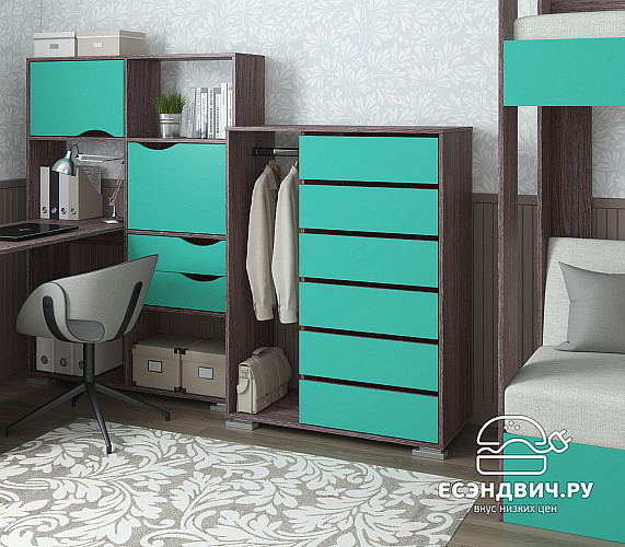 Комод-шкаф высокий прав. "Лаворо" (Анкор тёмный/Аква) D_Np