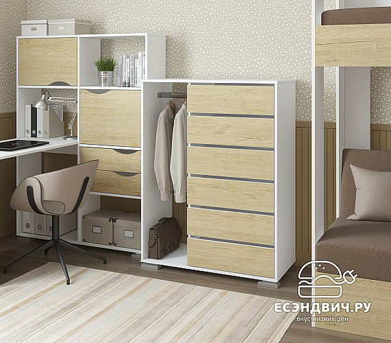 Комод-шкаф высокий прав. "Лаворо" (Белый/Пикард) D_Np