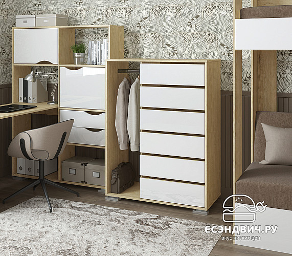 Комод-шкаф высокий прав. "Лаворо" (Пикард/Белый глянец) D_Np