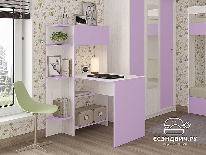 Стол письменный угловой лев. step "Лаворо" (Анкор белый/Ирис) D_L3