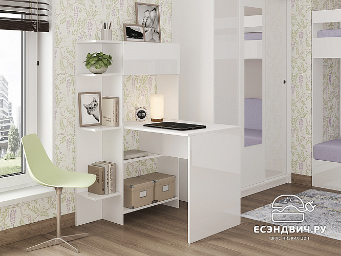 Стол письменный угловой лев. step "Лаворо" (Белый/Белый глянец) D_L3